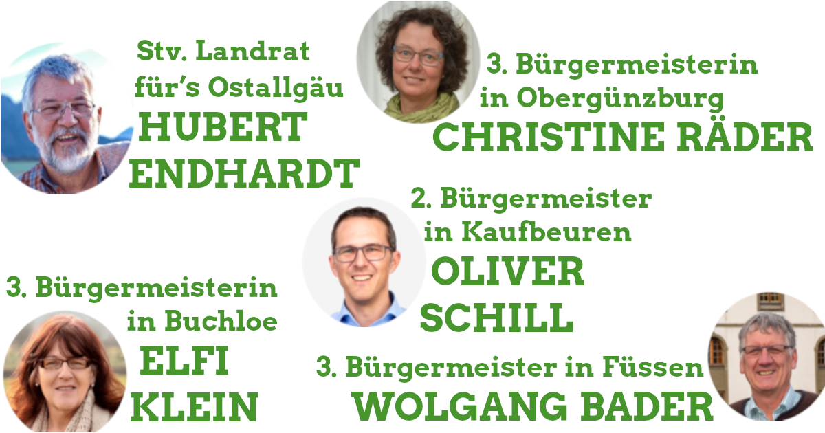 Hubert Endhardt (stv. Landrat im Ostallgäu), Christine Räder (3. Bürgermeisterin in Obergünzburg), Elfi Klein (3. Bürgermeisterin in Buchloe), Oliver Schill (2. Bürgermeister in Kaufbeuren) und Wolfgang Bader (3. Bürgermeister in Füssen)