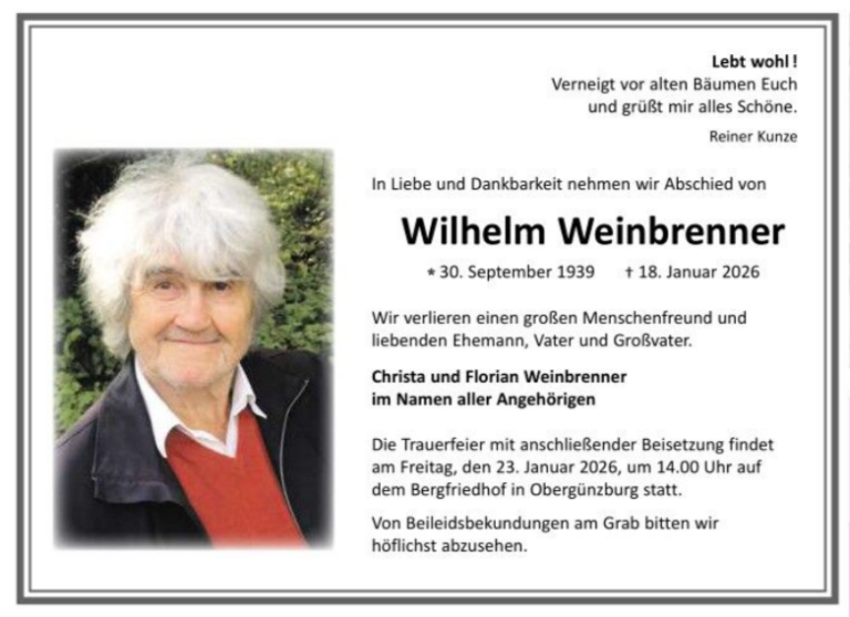 Wir trauern um Wilhelm Weinbrenner